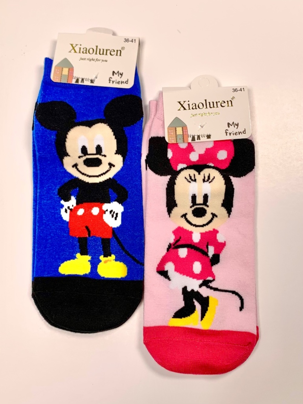 Mickey & Minnie Mouse cozy ankle socks pink blue Disney cartoon 100% Cotton